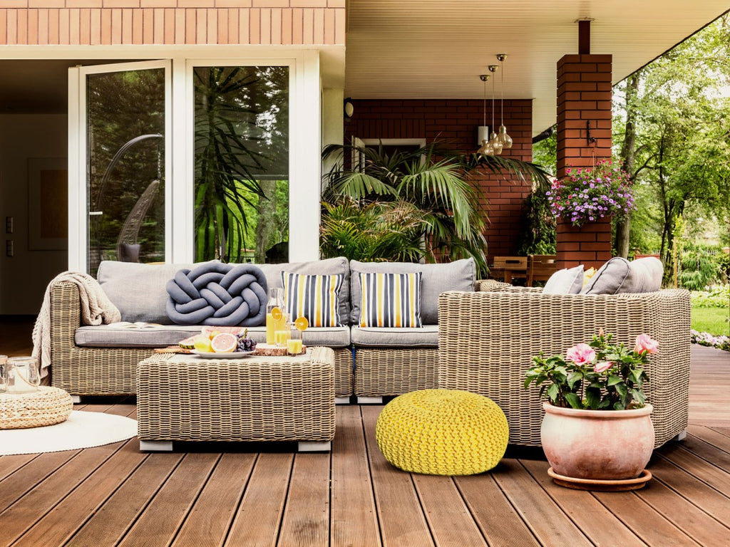 Sitzpouf Pouf Gebreide kruk Gebreide poef Ø 55cm PREMIUM Binnen Terras Zwembad Tuin Duurzaam