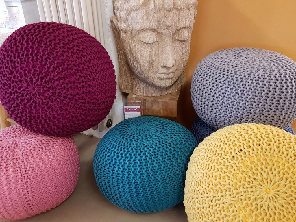 Sitzpouf Pouf Gebreide kruk Gebreide poef Ø 55cm PREMIUM Binnen Terras Zwembad Tuin Duurzaam