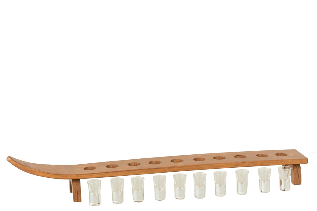 Ski + 10 Shot Glasses Hout Natuurlijk