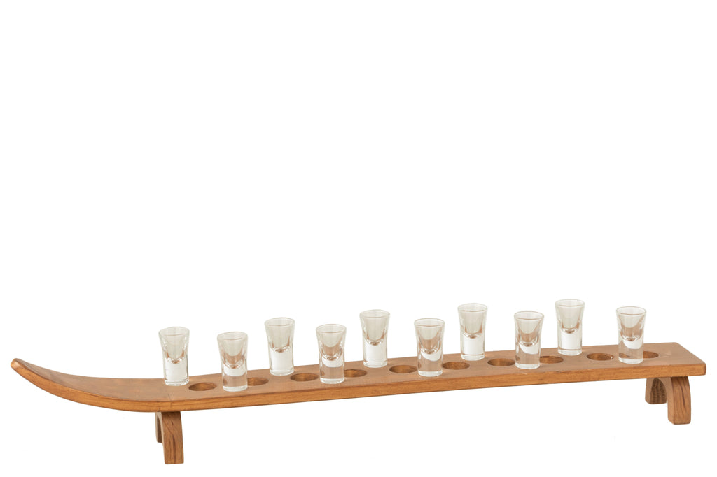 Ski + 10 Shot Glasses Hout Natuurlijk