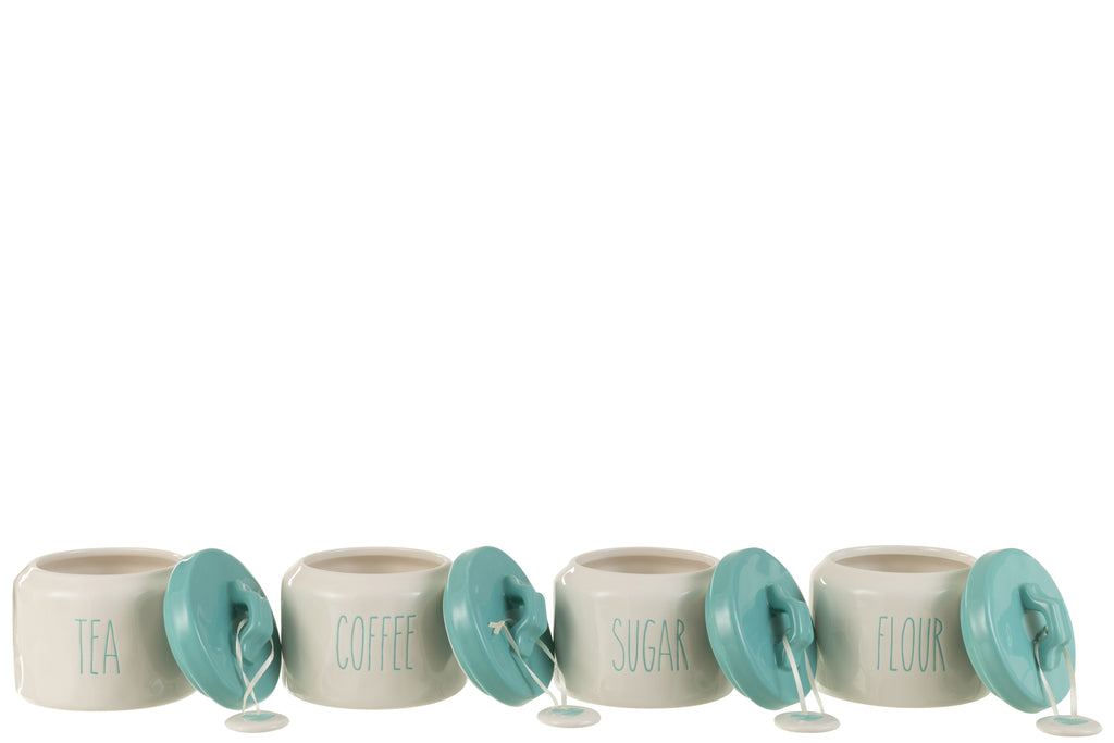 Opslagpot Bloem/Suiker/Koffie/Thee Keramiek Wit/Blauw Assortiment Van 4