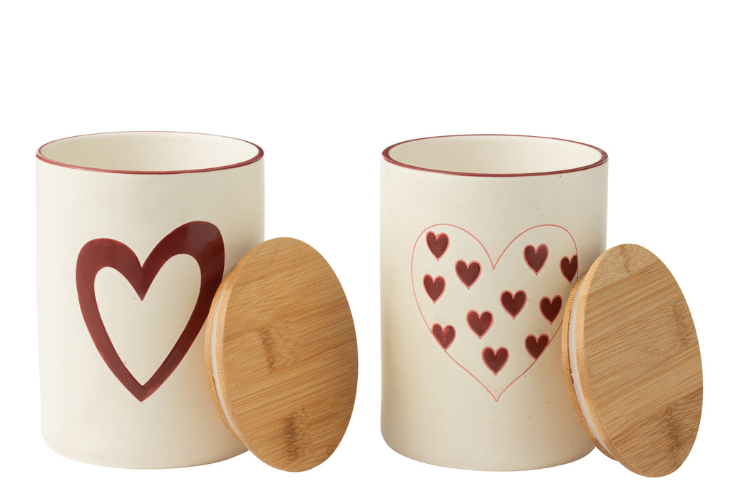 Opslagpot Harten Porselein Wit/Rood Groot Assortiment Van 2