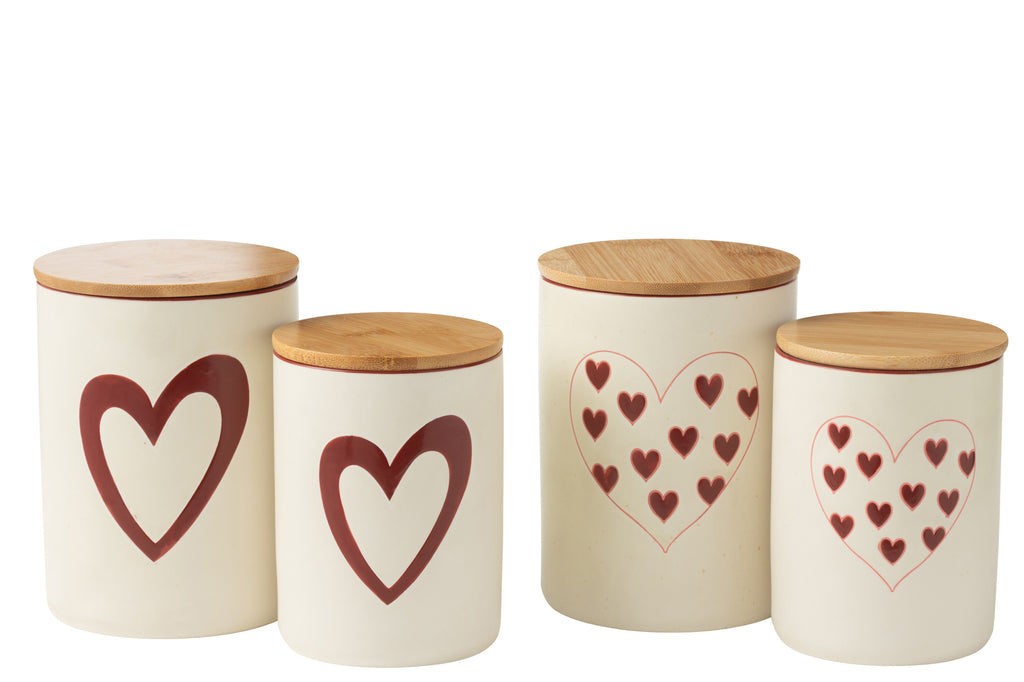 Opslagpot Harten Porselein Wit/Rood Groot Assortiment Van 2