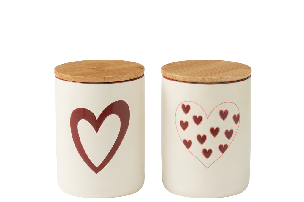 Opslagpot Harten Porselein Wit/Rood Klein Assortiment Van 2