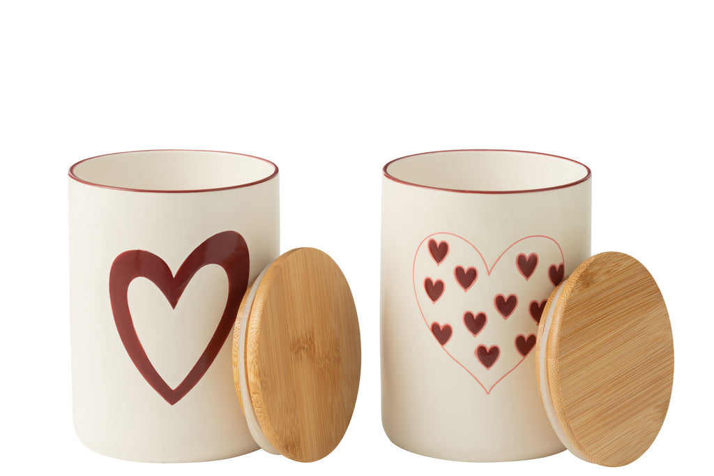 Opslagpot Harten Porselein Wit/Rood Klein Assortiment Van 2
