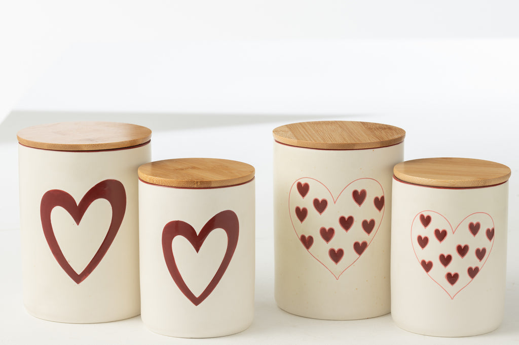 Opslagpot Harten Porselein Wit/Rood Klein Assortiment Van 2