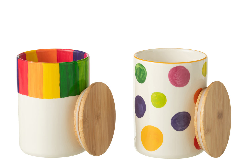 Opslagpot met stippen en strepen van gemengd porselein assortiment van 2