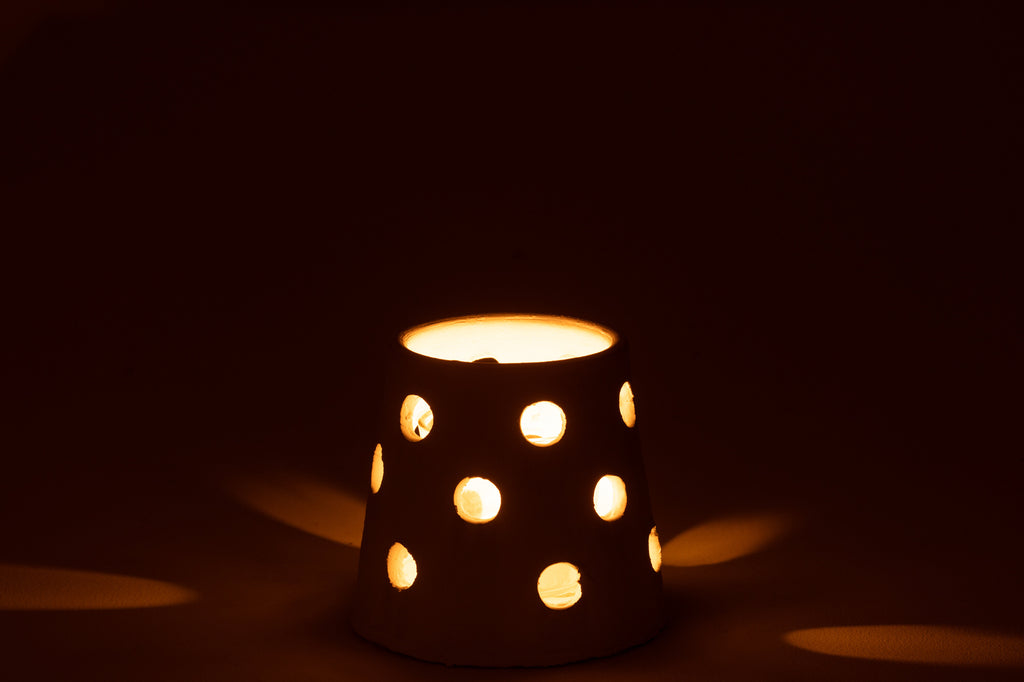 T-Light Holder Ibiza Narrow Clay/Glass White