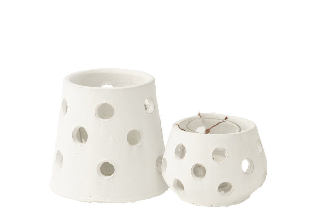 T-Light Holder Ibiza Narrow Clay/Glass White