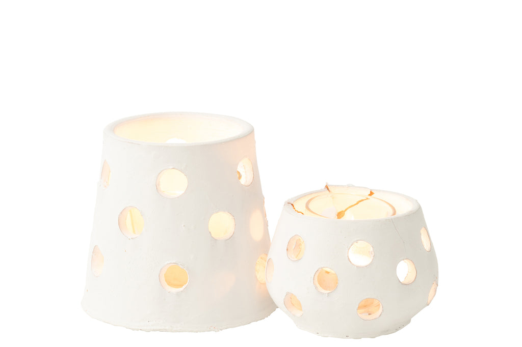 T-Light Holder Ibiza Narrow Clay/Glass White