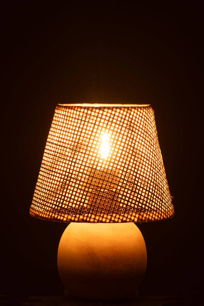 Tafellamp LED gevlochten hout/metaal natuurlijk