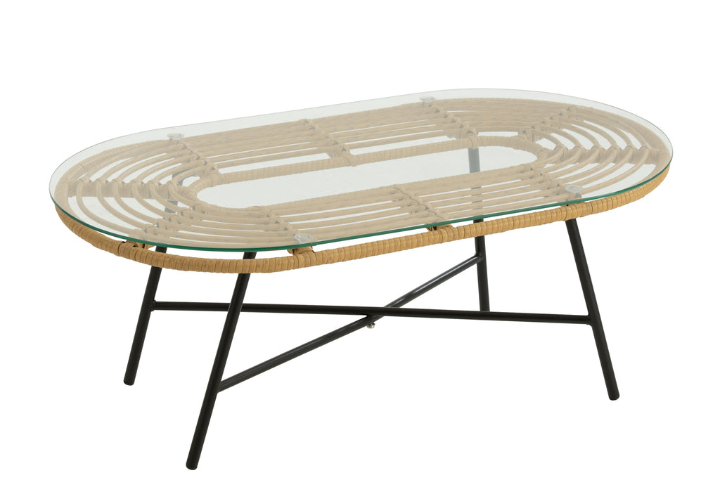 Tafel laag ovaal buiten Metaal/Glas Natuurlijk/Zwart