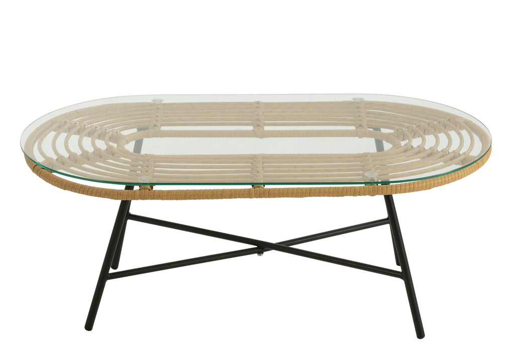 Tafel laag ovaal buiten Metaal/Glas Natuurlijk/Zwart