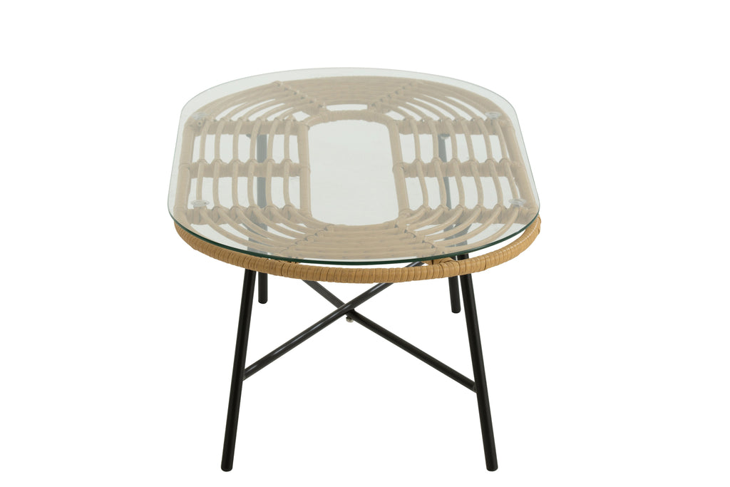Tafel laag ovaal buiten Metaal/Glas Natuurlijk/Zwart