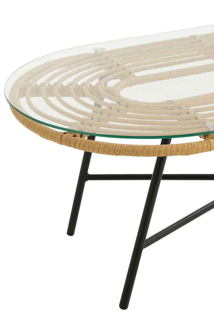 Tafel laag ovaal buiten Metaal/Glas Natuurlijk/Zwart