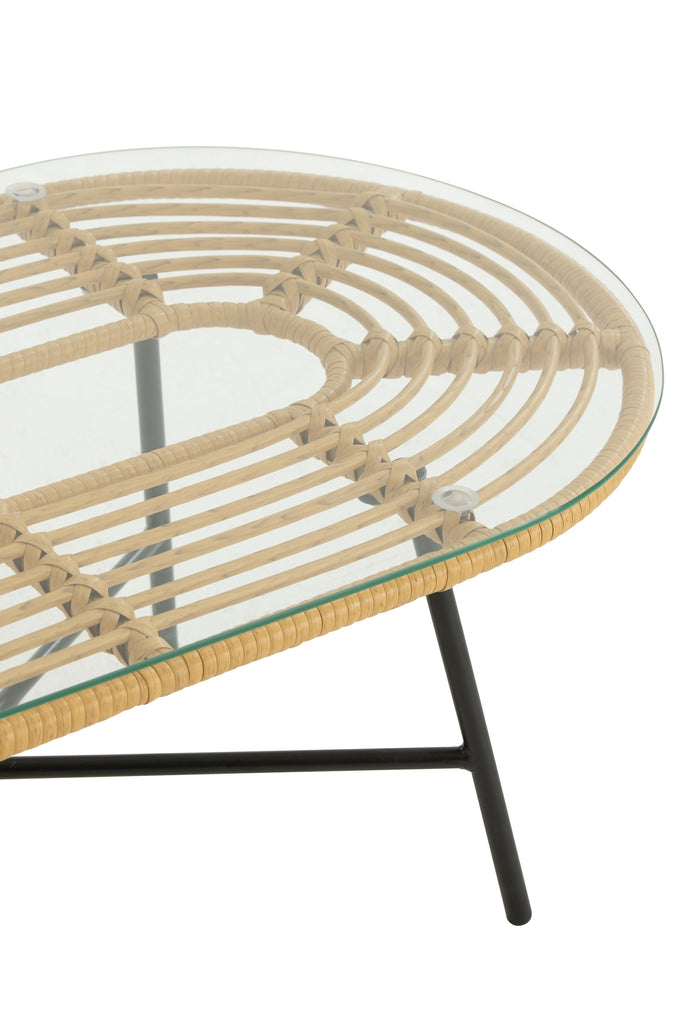 Tafel laag ovaal buiten Metaal/Glas Natuurlijk/Zwart