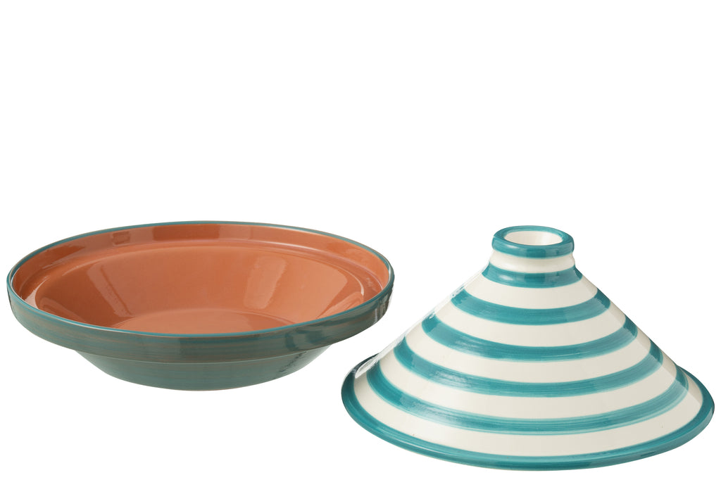 Tagine Granada Strepen Keramiek Wit/Aqua