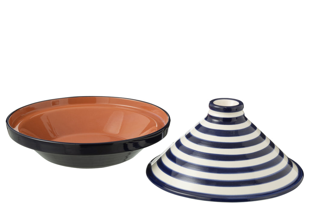 Tagine Granada Strepen Keramiek Wit/Kobaltblauw