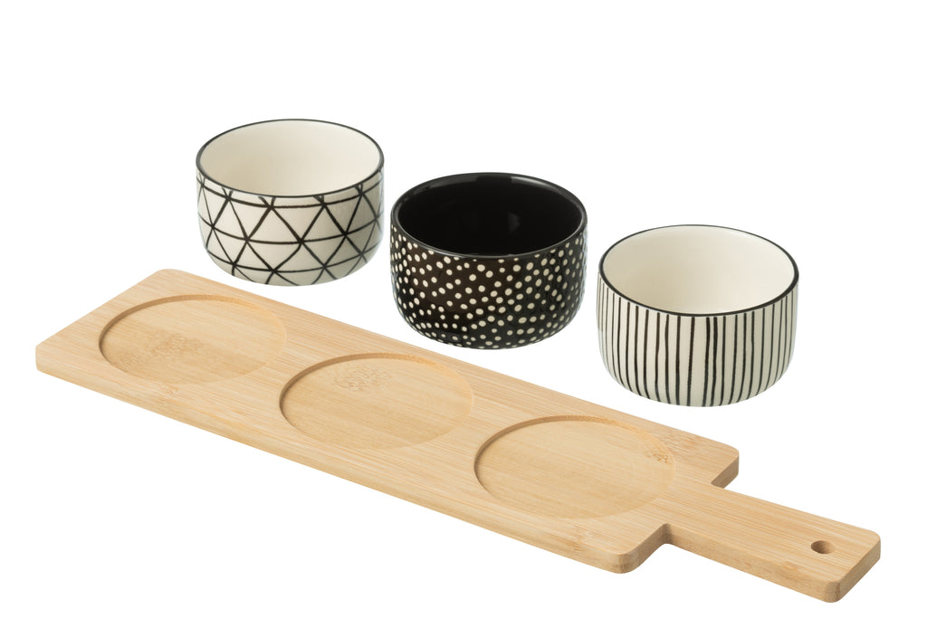 Tapas Service 3 Sets+Bamboo Tray in box Black/White