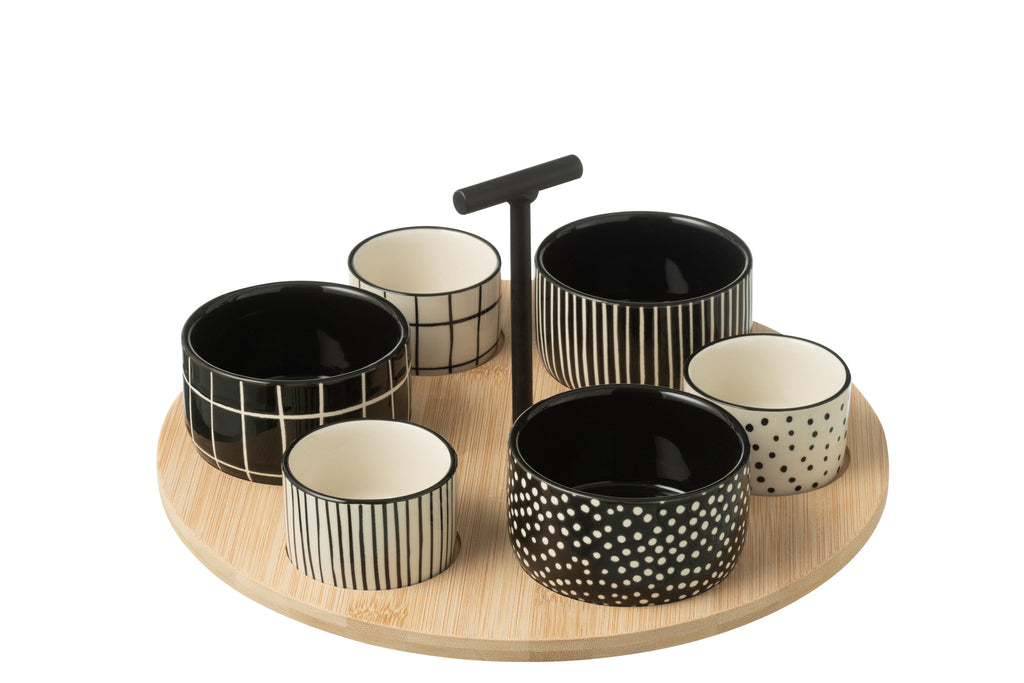 Tapas Service 6 Sets+Bamboo Tray in box Black/White