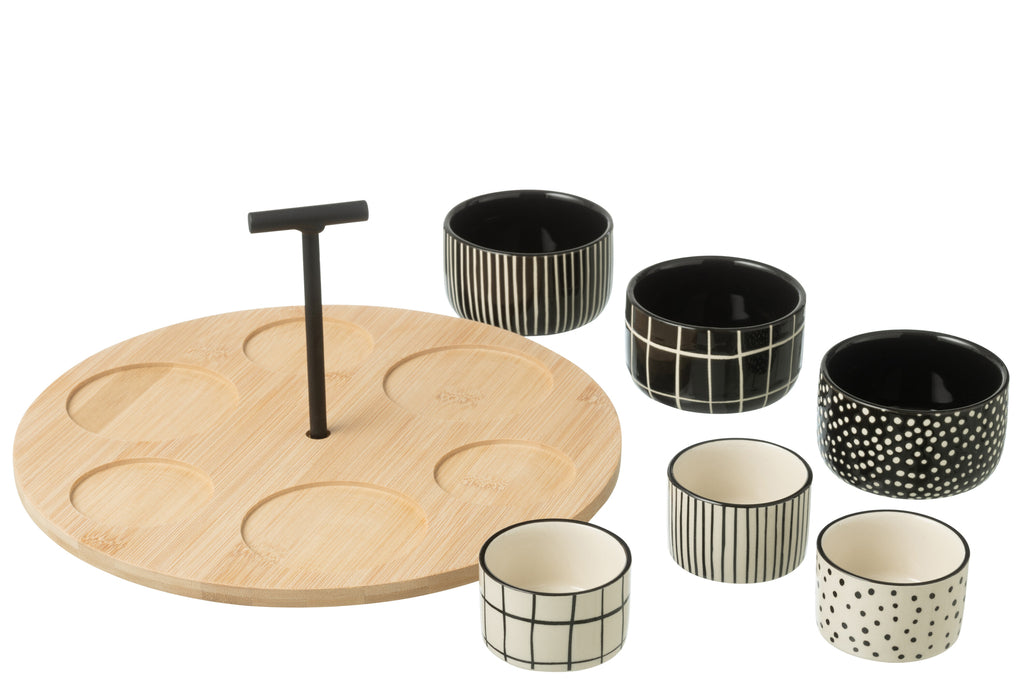 Tapas Service 6 Sets+Bamboo Tray in box Black/White