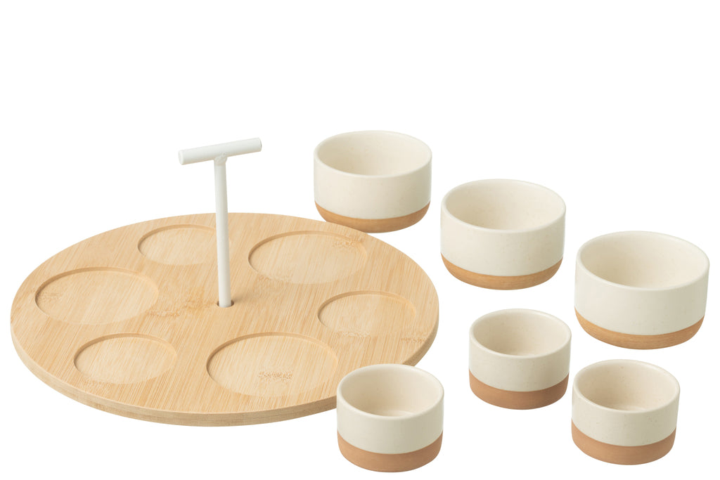 Tapas Service 6 Sets+ Bamboo Tray in box White/Natural