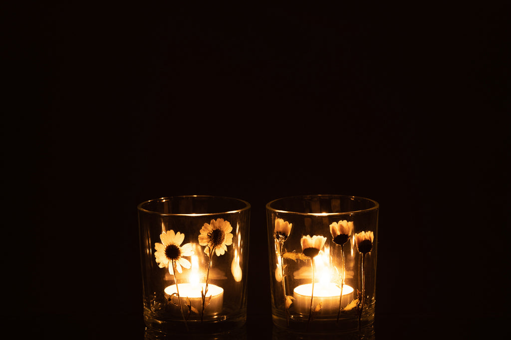 Theelicht Bloem Madeliefje Glas Mix Assortiment Van 2