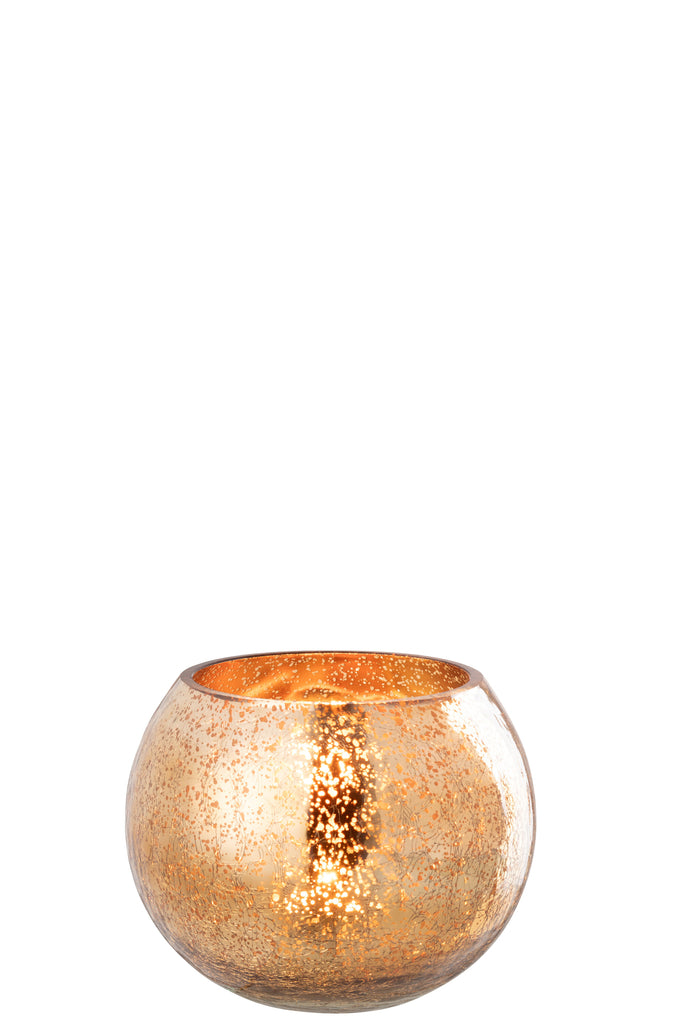 Theelichthouder Bal Craquelure Glas Donker Goud Middelgroot