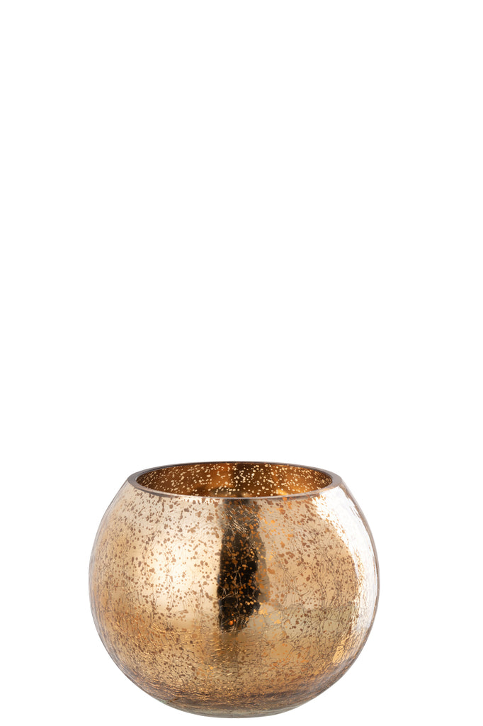 Theelichthouder Bal Craquelure Glas Donker Goud Middelgroot