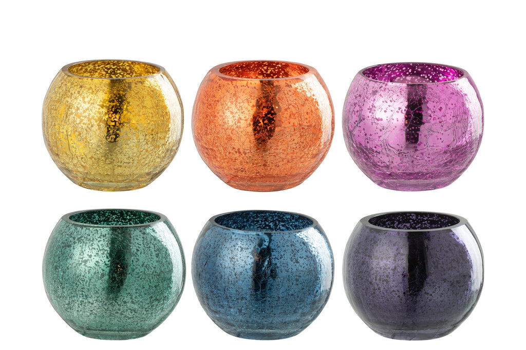 Theelichthouder Bal Craquelure Glas Mix Assortiment Van 6