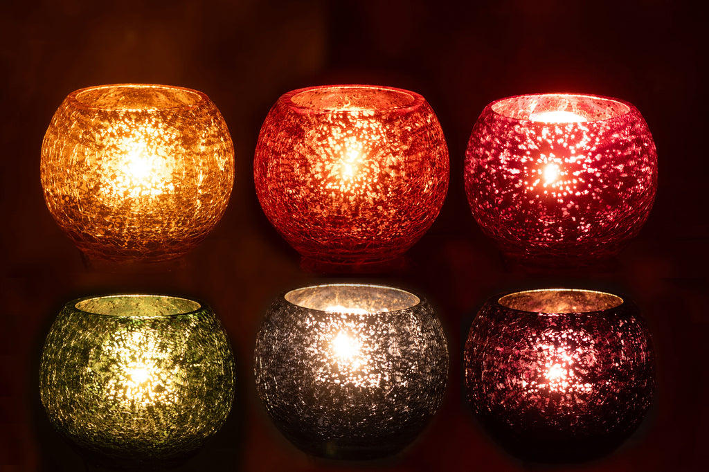 Theelichthouder Bal Craquelure Glas Mix Assortiment Van 6