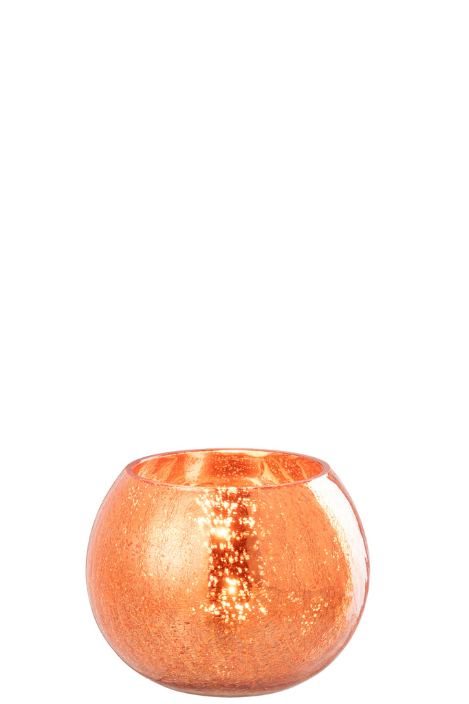 Theelichthouder Bal Craquelure Glas Oranje Groot