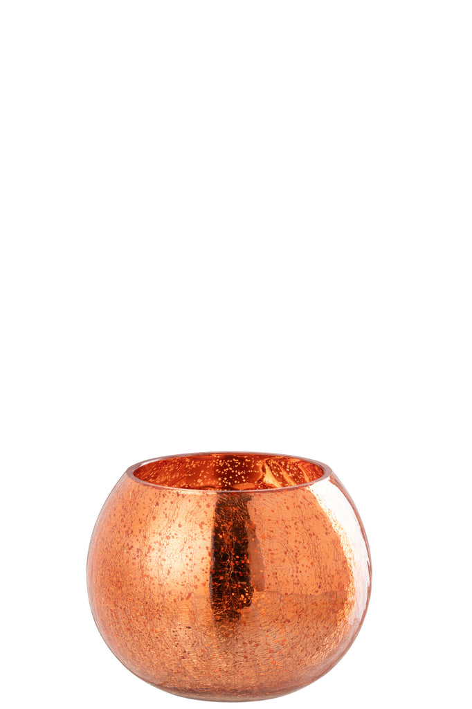 Theelichthouder Bal Craquelure Glas Oranje Groot