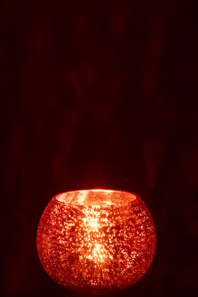 Theelichthouder Bal Craquelure Glas Oranje Groot