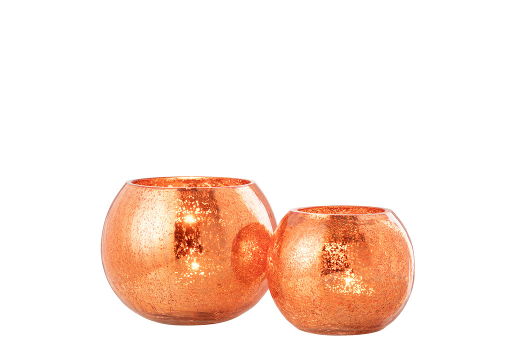 Theelichthouder Bal Craquelure Glas Oranje Groot