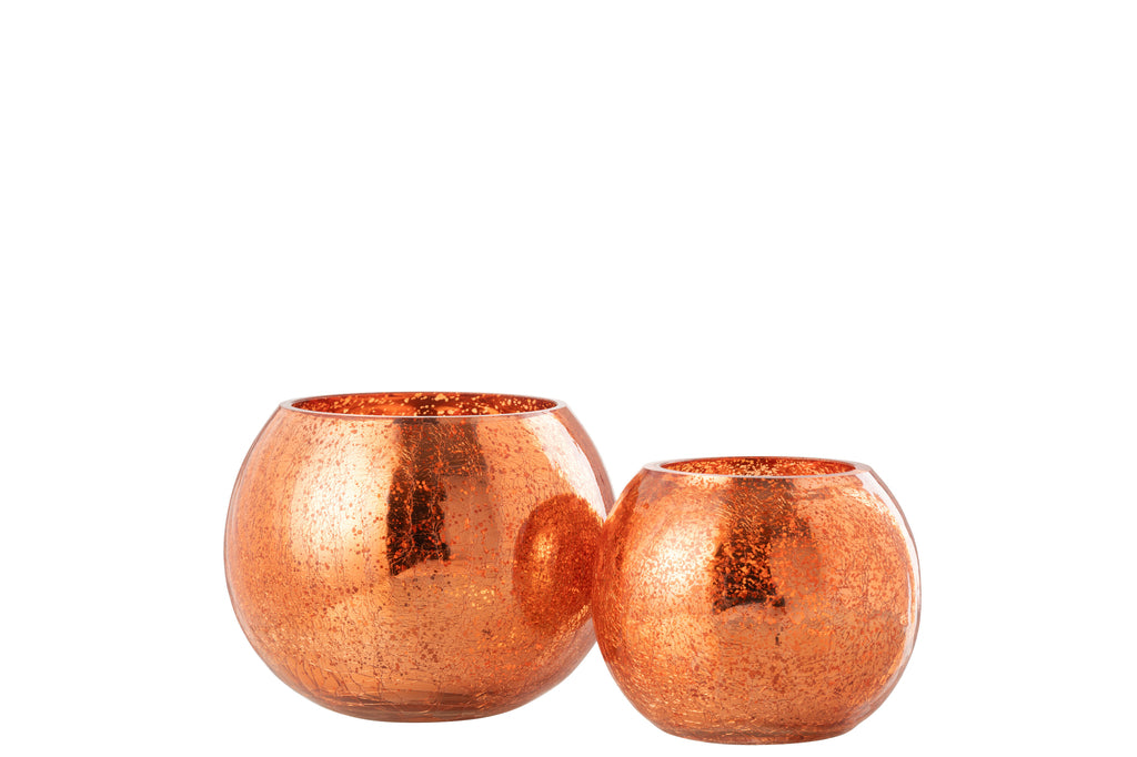 Theelichthouder Bal Craquelure Glas Oranje Groot