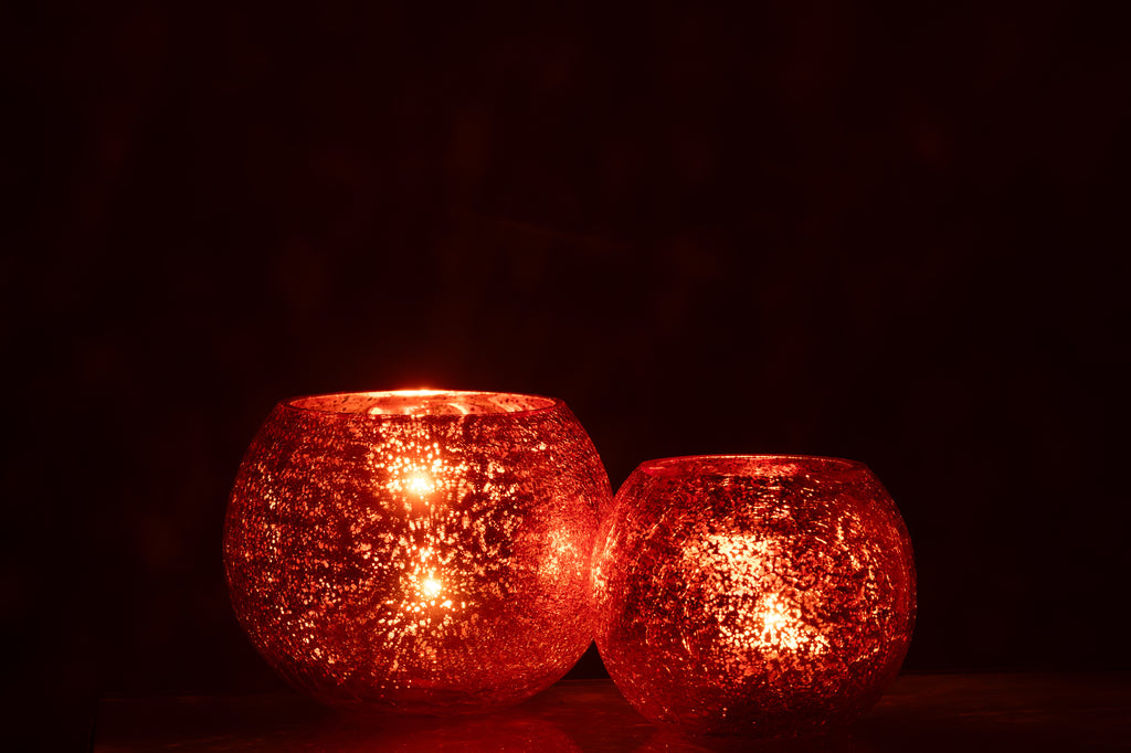 Theelichthouder Bal Craquelure Glas Oranje Groot