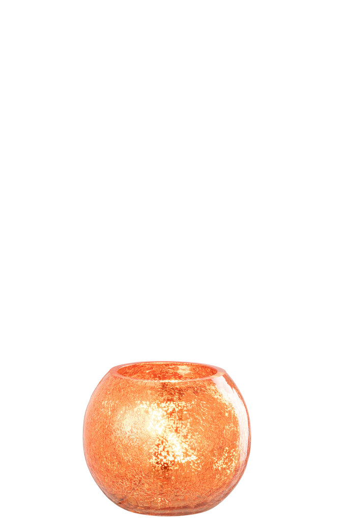 Theelichthouder Bal Craquelure Glas Oranje Klein