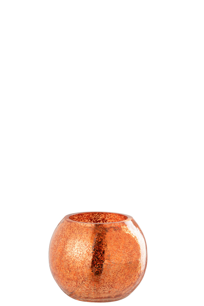 Theelichthouder Bal Craquelure Glas Oranje Klein