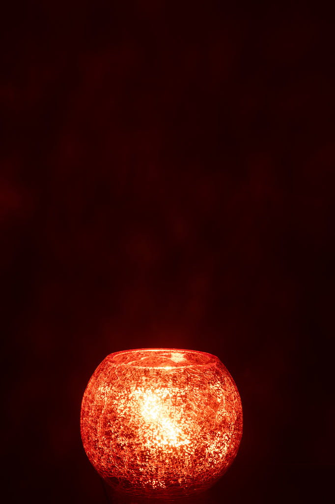 Theelichthouder Bal Craquelure Glas Oranje Klein