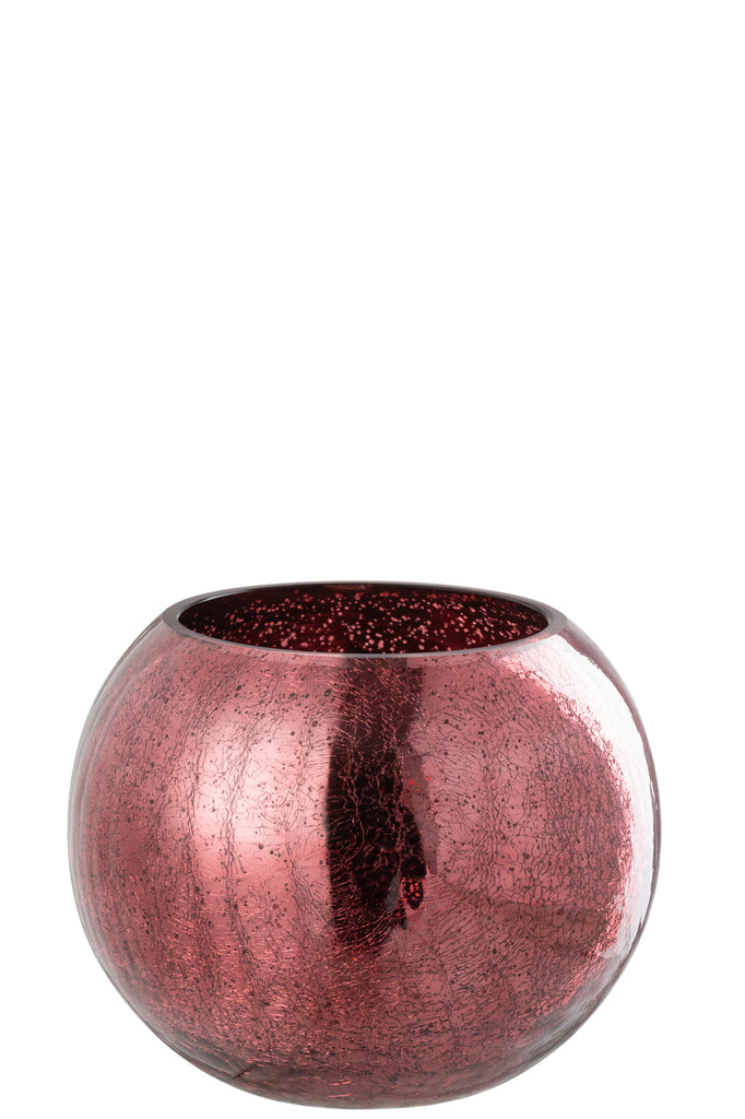 Theelichthouder Bal Craquelure Glas Roze Groot