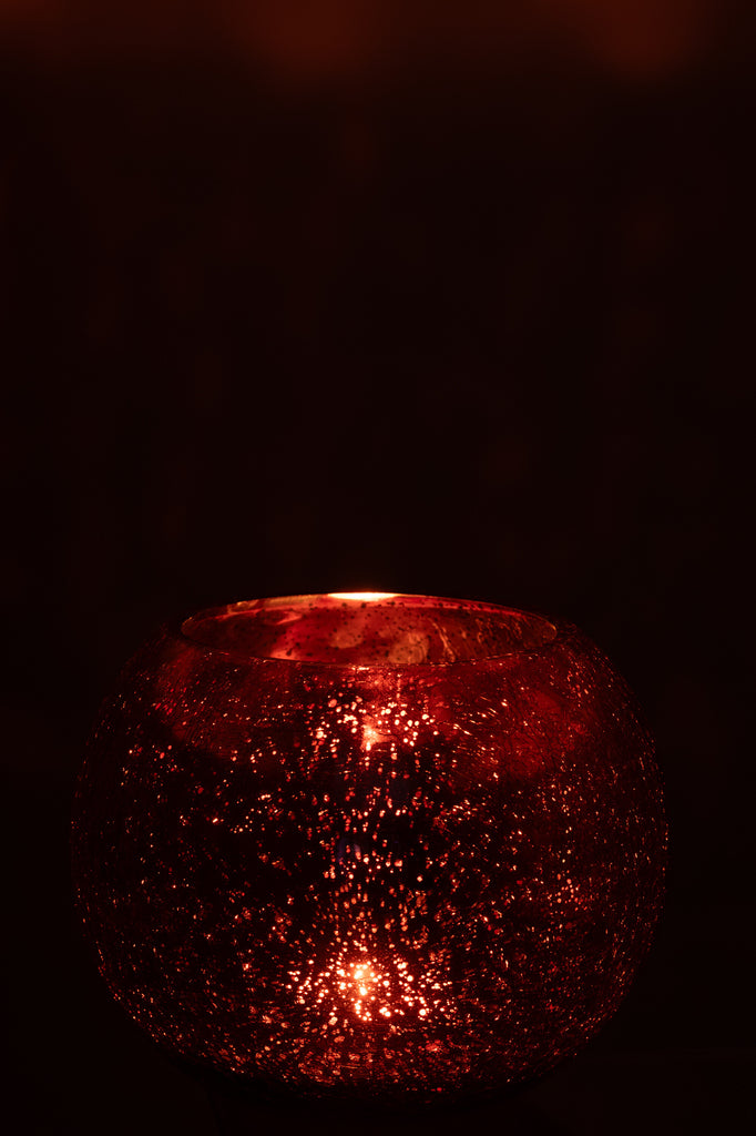 Theelichthouder Bal Craquelure Glas Roze Groot
