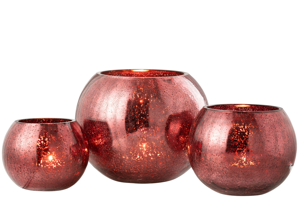 Theelichthouder Bal Craquelure Glas Roze Groot