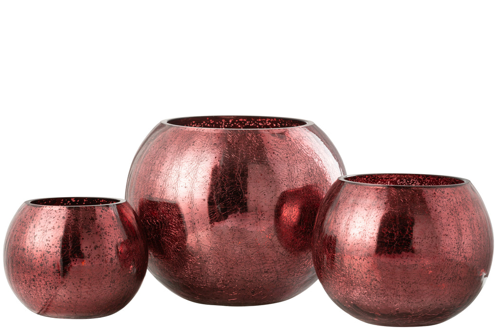 Theelichthouder Bal Craquelure Glas Roze Groot