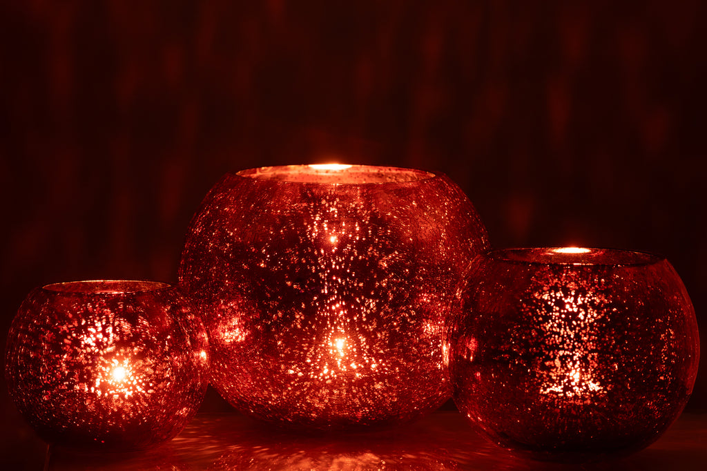 Theelichthouder Bal Craquelure Glas Roze Groot