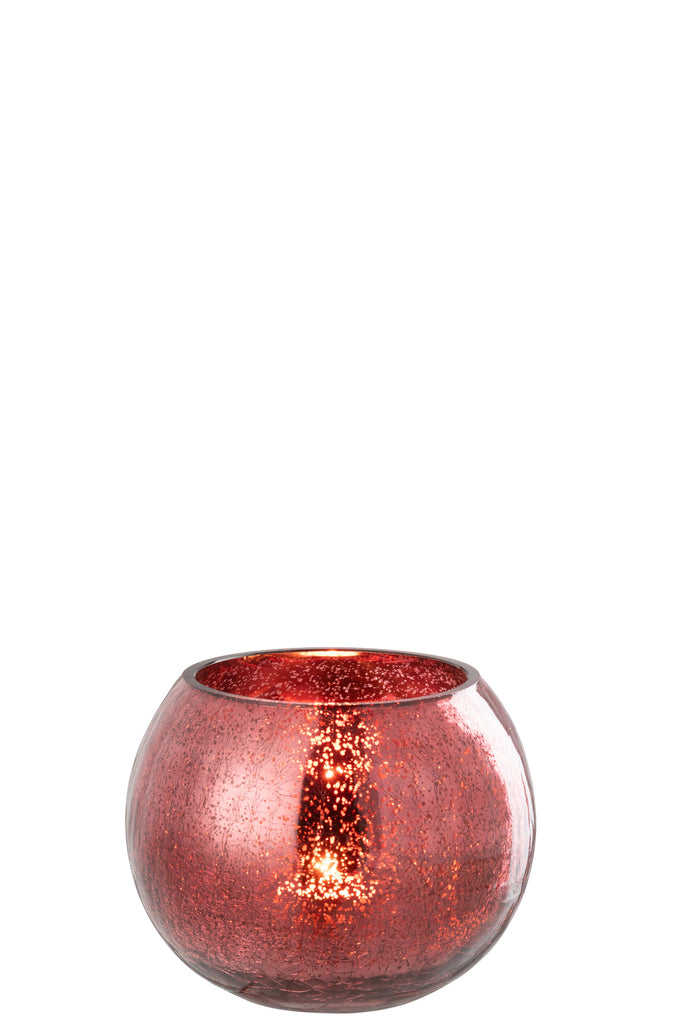 Theelichthouder Bal Craquelure Glas Roze Middelgroot