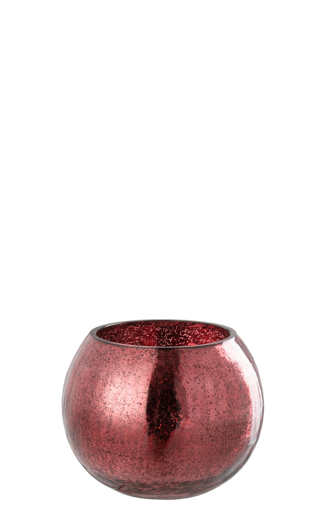 Theelichthouder Bal Craquelure Glas Roze Middelgroot