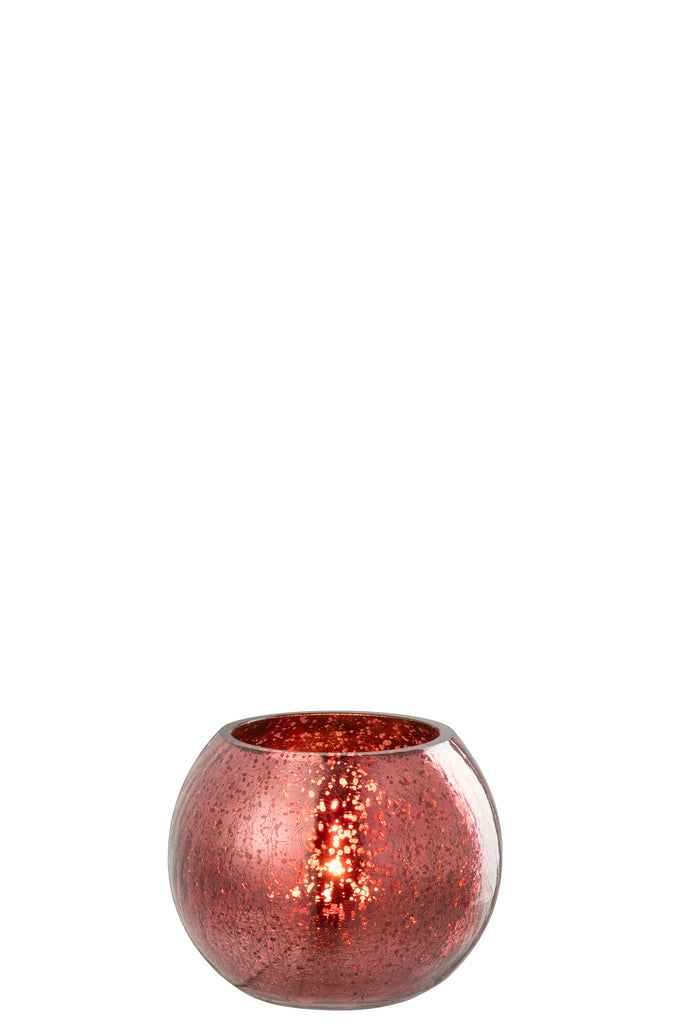 Theelichthouder Bal Craquelure Glas Roze Klein