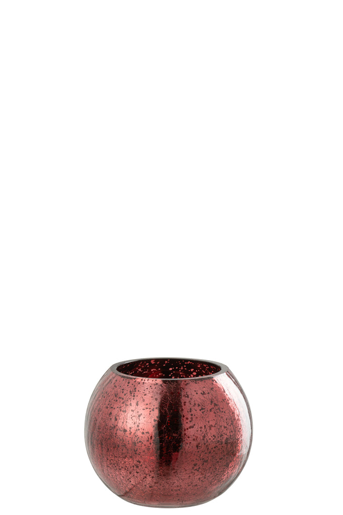 Theelichthouder Bal Craquelure Glas Roze Klein