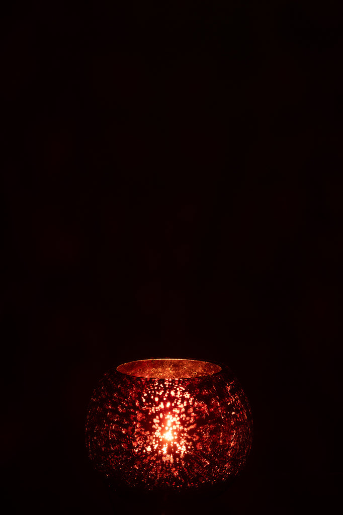 Theelichthouder Bal Craquelure Glas Roze Klein